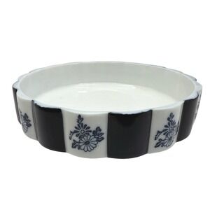 Japanese Blue &‎ White Porcelain Bowl Chrysanthemum Fluted Rim Striped 6"